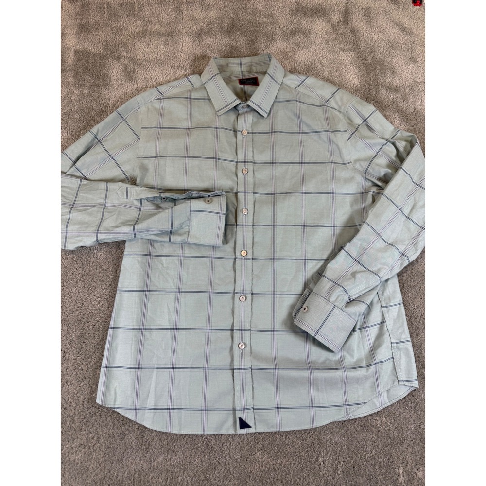 UNTUCKit Perret WF Mens XL Green Windowpane Plaid Wrinkle Free Shirt 41038